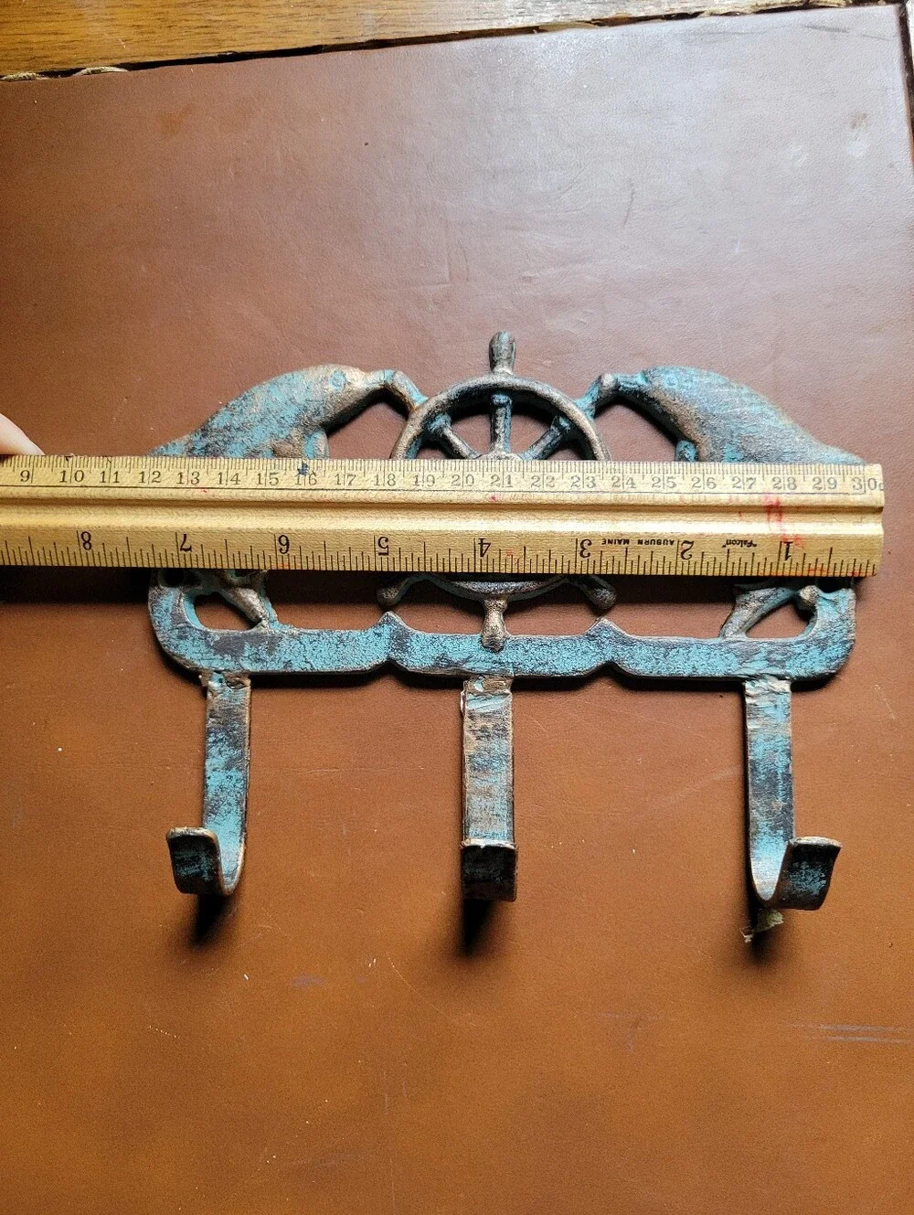 Cast Iron Nautical Dolphin and Ship's Wheel Key Hook Rack
